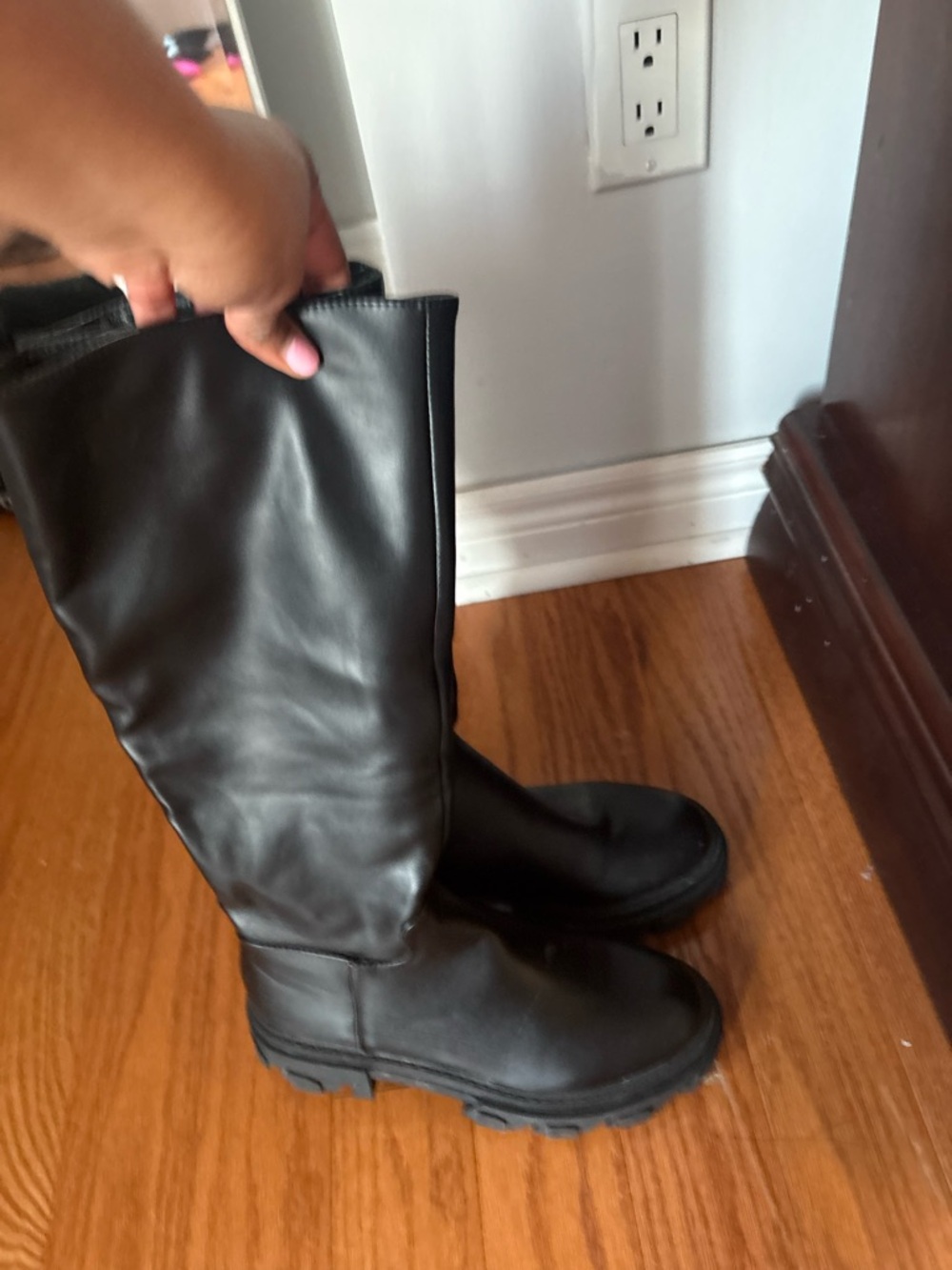 Tall Black Leather Pull-On Boots - Picture 4 of 5